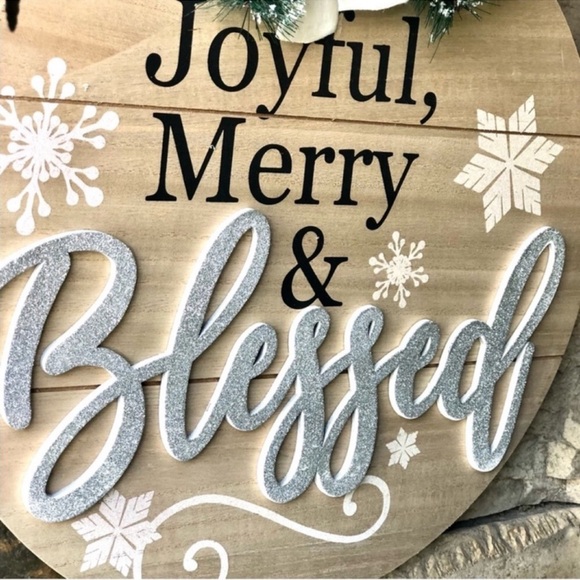 New!🌲”Joyful Merry & Blessed” Christmas Wood Wall Sign - Picture 3 of 6